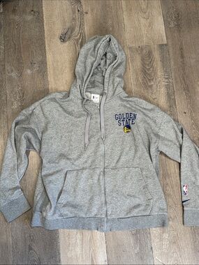 NBA Golden State Gray Zip-Up Hoodie with Blue & Gold Logo 0856